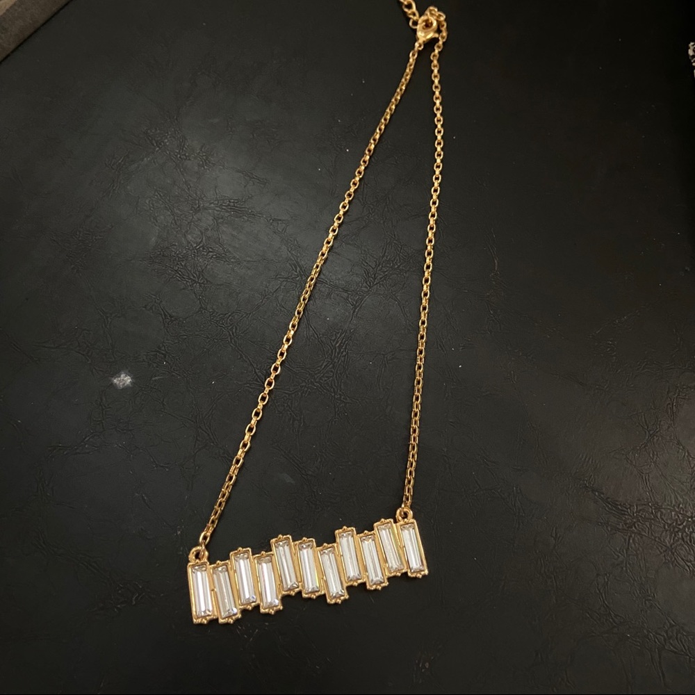 Touchstone crystal golden bar necklace